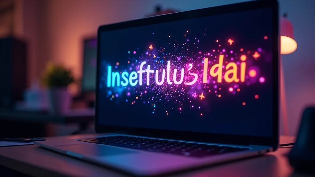 Pantalla de computadora mostrando animación de texto en movimiento con colores vibrantes