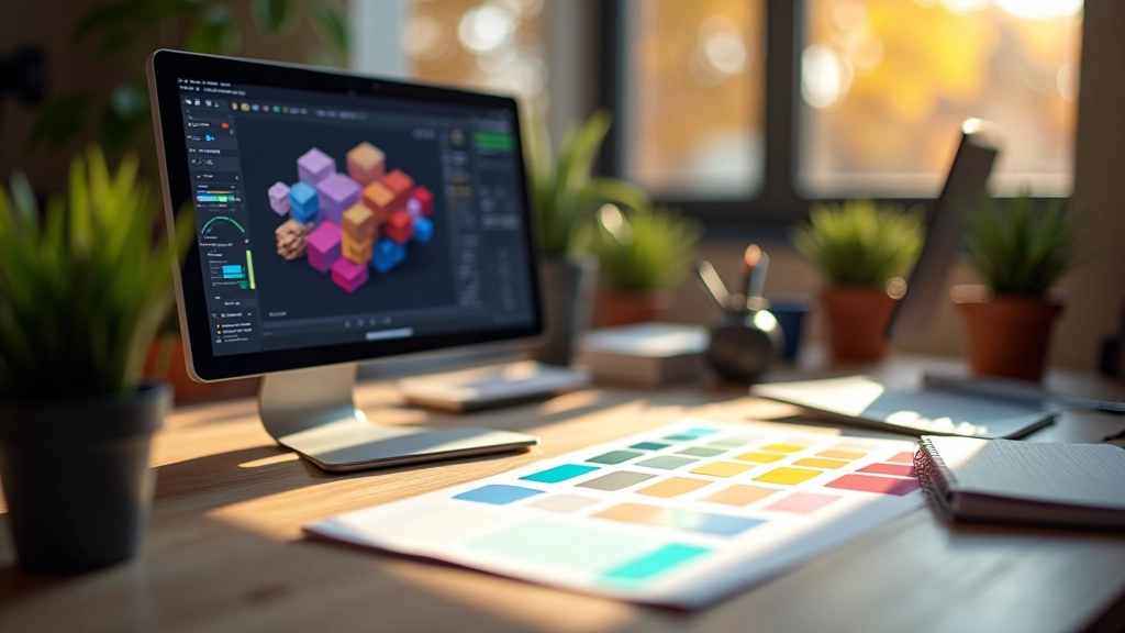 Estudio de diseño con maquetas de proyectos de motion graphics y tableta gráfica en escritorio